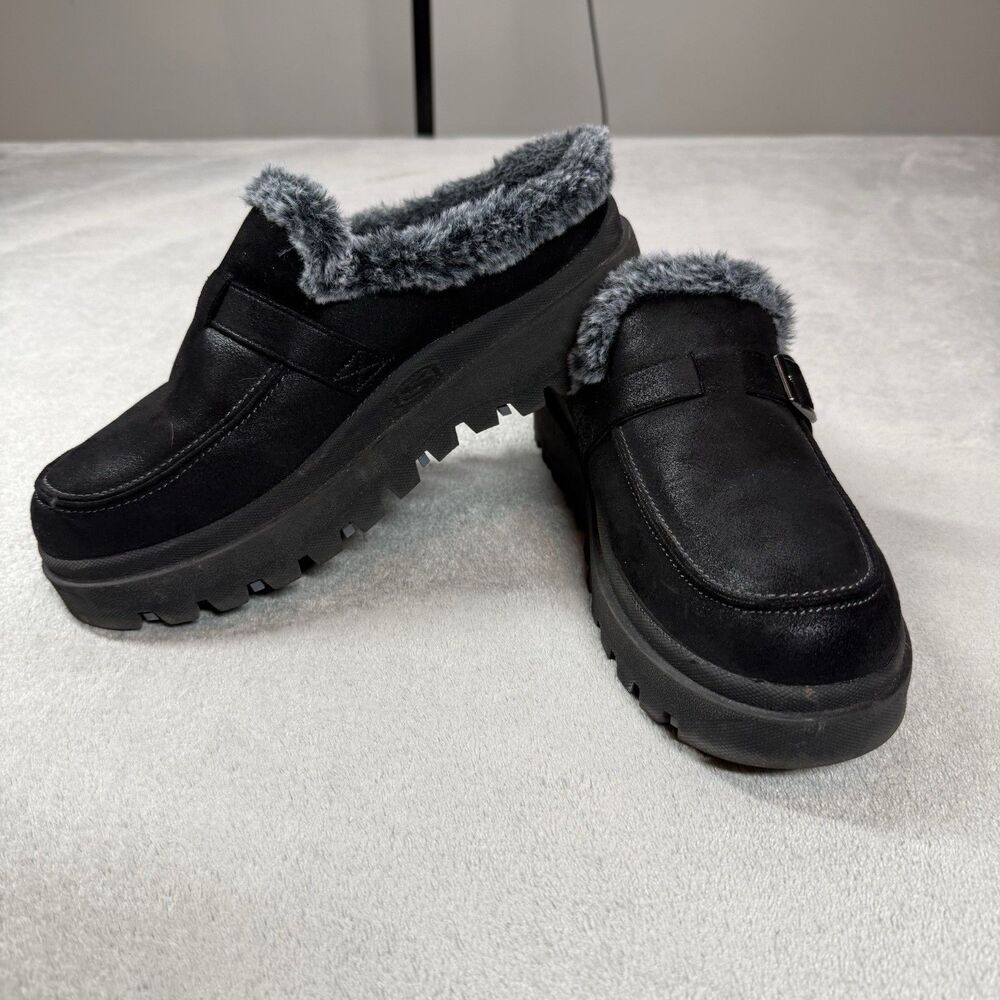 Skechers Women’s Shindigs Forever Reel Mules Women’s 8.5 Black Faux Fur - Picture 1 of 10